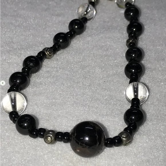 12" Long Garnet And Obsidian Anklet - Picture 2 of 7